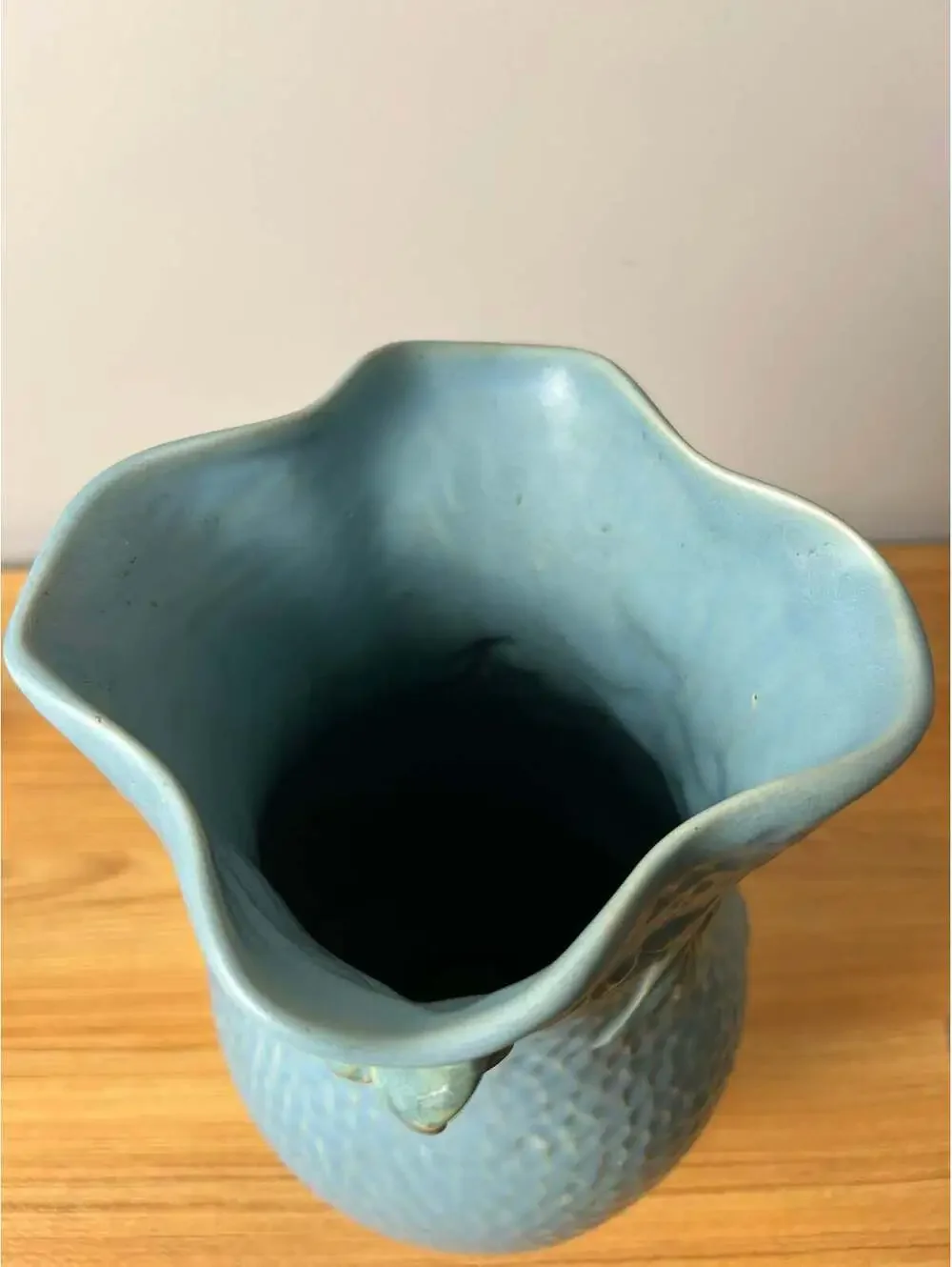 Weller Delsa Art Pottery Blue Dimpled Yellow Flower 13